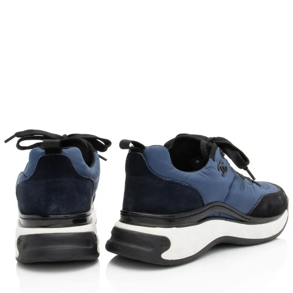Chanel Nylon Suede CC Sneakers - Size 8.5 / 38.5